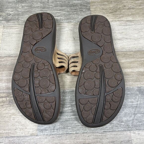 Chaco Sansa Sandals Women’s 7 Brown Leather Embossed Thong Flip Flop Tribal - Picture 7 of 8